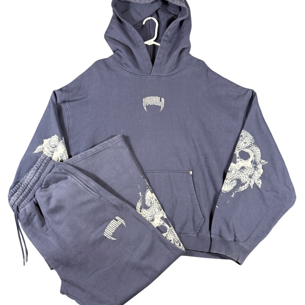 YoungLA Dawn Collection Navy XXL Hoodie + Large Sweats Set 30x30 Skull Goth Gym